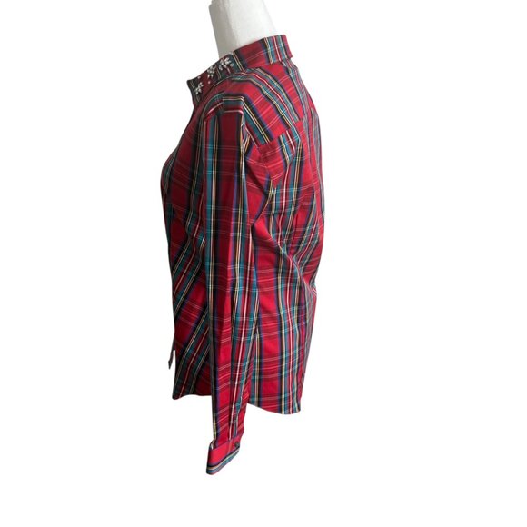 NWT Red Plaid Button Down Shirt Christmas Charter Club US 6 Rhinestones - Picture 13 of 13